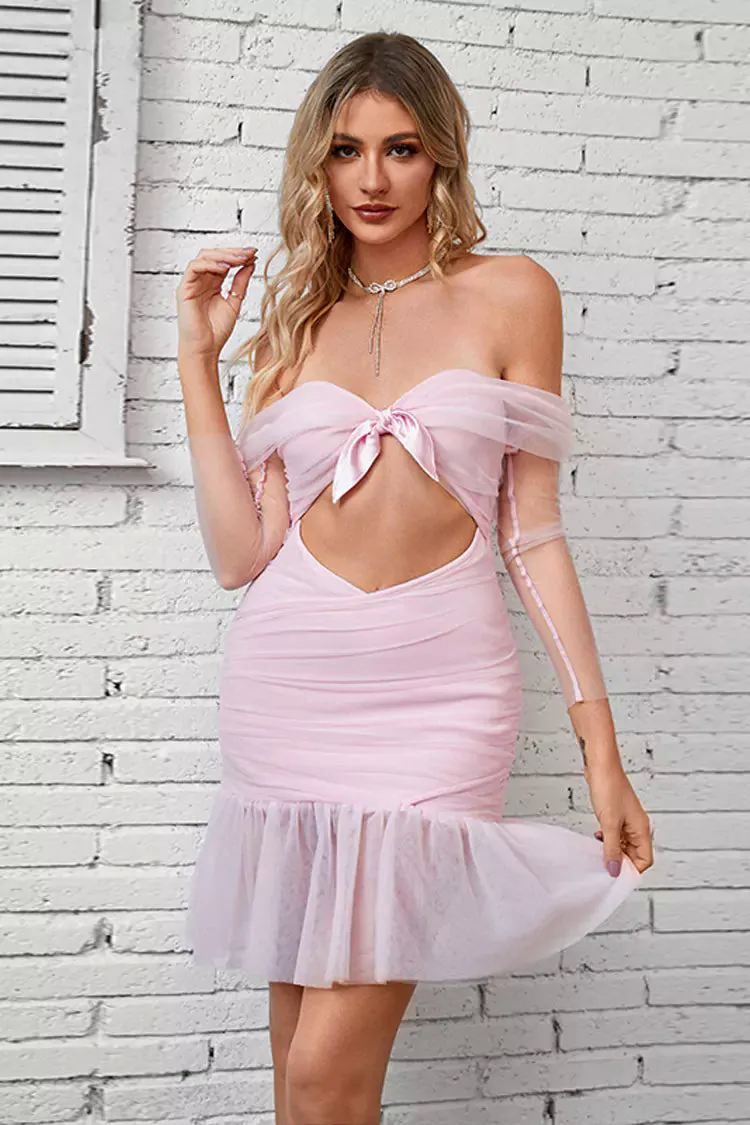 Kiara Light Pink Mesh Ruched Mini Dress Kiara Light Pink Mesh Ruched Mini Dress